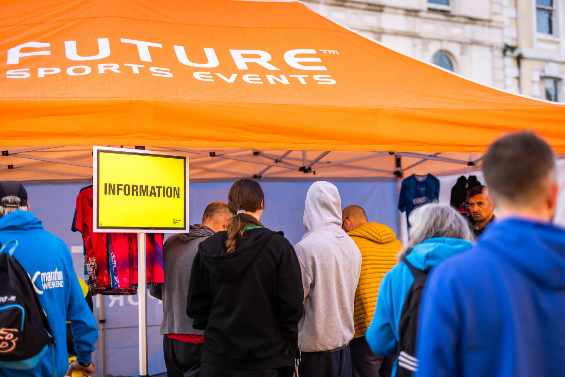 Runners visiting the Future Sports information tent in Cirencester